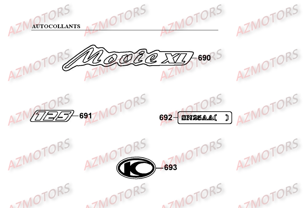 Autocollants KYMCO Pièces Scooter Kymco MOVIE XL 125 4T EURO II