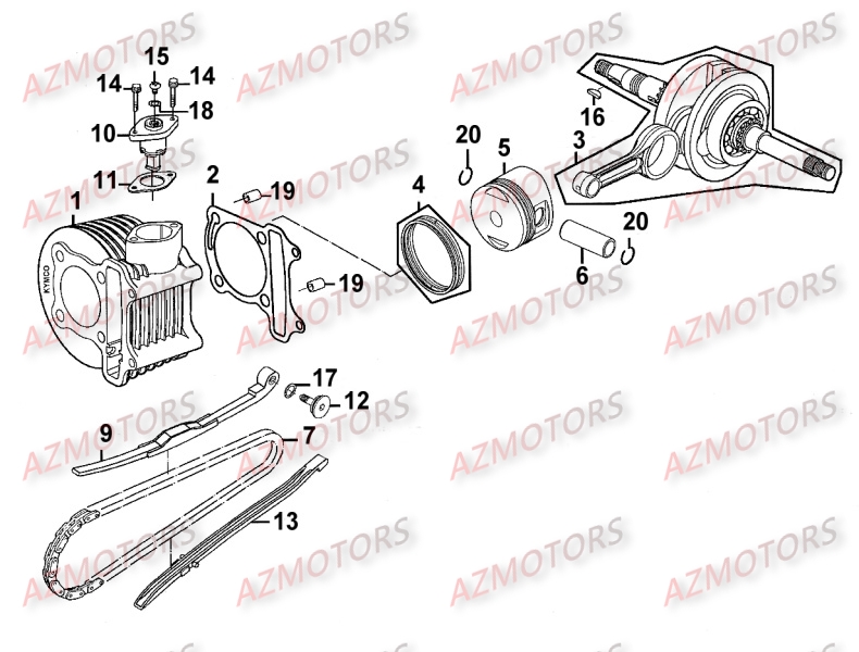 Cylindre   Piston KYMCO Pièces Scooter Kymco MOVIE XL 125 4T EURO III