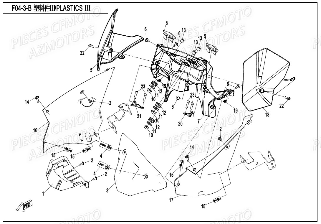 Panneaux (grand Pare Brise) AZMOTORS Pièces Origine CFMOTO 650 MT ABS avec valises (2019)