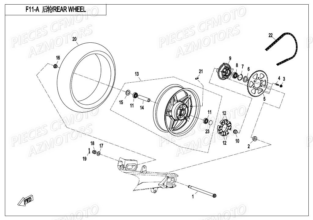 Roue Arriere Bleu CFMOTO 