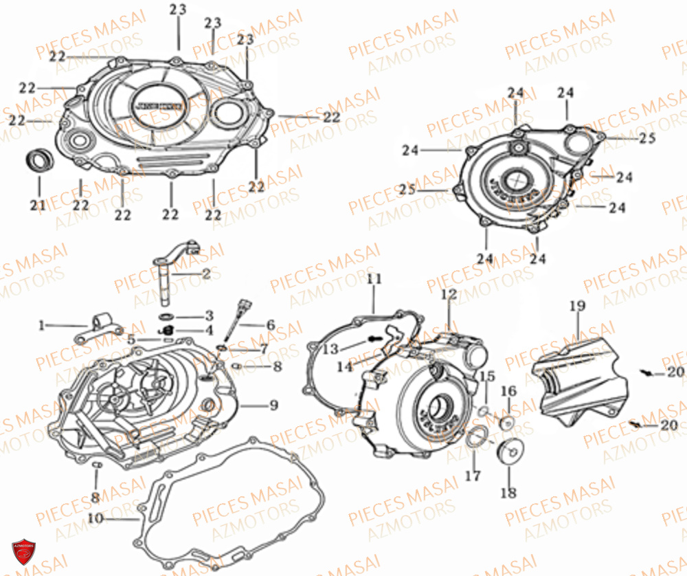 Caches Carters Moteur MASAI Pièces Moto MUSCLE 125 E4
