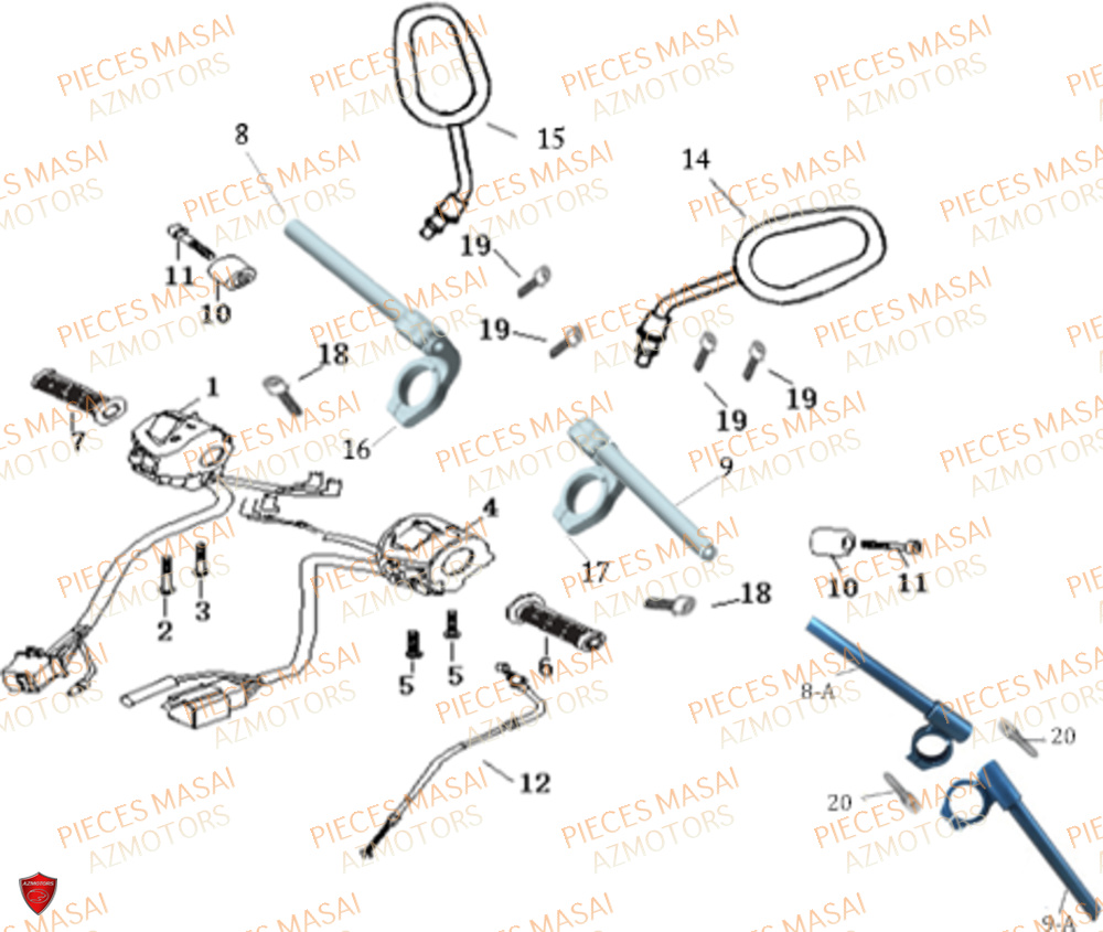 Guidon Commodo Retroviseurs MASAI Pièces Moto MUSCLE 125 E4