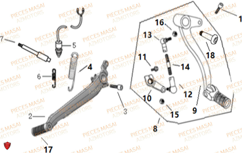 Pedale Frein Selecteur Vitesses MASAI Pièces Moto MUSCLE 125 E4