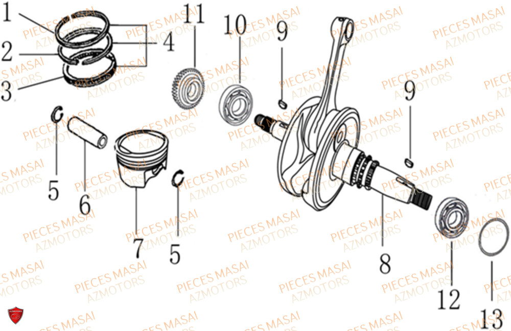 Vilebrequin Piston MASAI Pièces Moto MUSCLE 125 E4