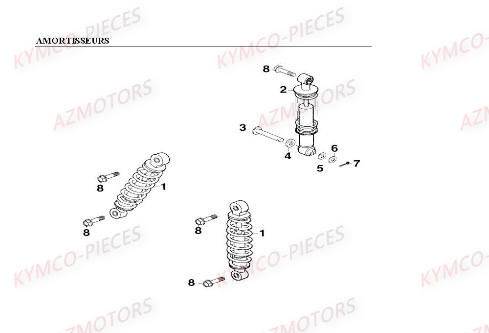 Amortisseurs KYMCO Pièces MXER_150 4T EURO II HOMOLOGUE (LC30AB/LC30AD)
