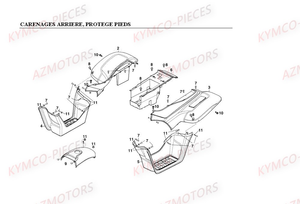 GARDE BOUE ARRIERE GAUCHE (ROUGE) (Kymco) pour CARENAGES ARRIERE PROTEGE PIEDS de MXER 150