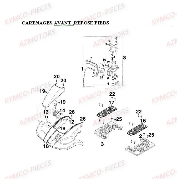 CARENAGES AVANT LEVIER DROIT KYMCO MXER 150