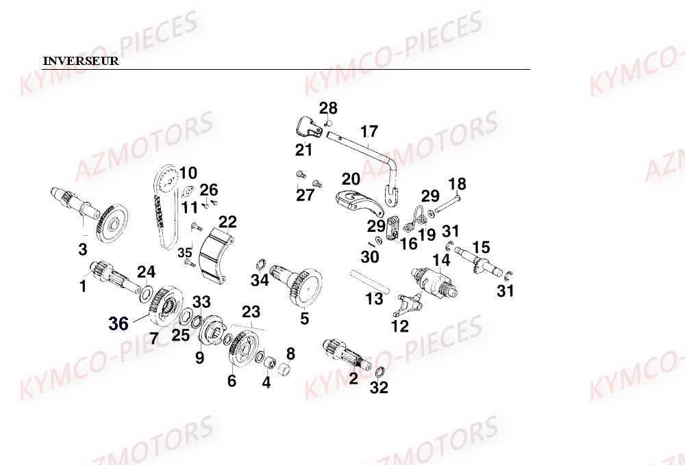 Inverseur KYMCO Pièces MXER_150 4T EURO II HOMOLOGUE (LC30AB/LC30AD)