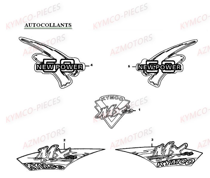 Autocollants KYMCO Pièces MXER 50 2T EURO II (LA10AD)