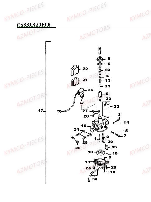 Carburateur KYMCO Pièces MXER 50 2T EURO II (LA10AD)