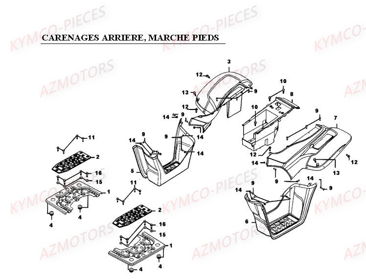 GARDE BOUE ARRIERE GAUCHE (ROUGE) (Kymco) pour CARENAGES ARRIERE MARCHE PIEDS de MXER 50
