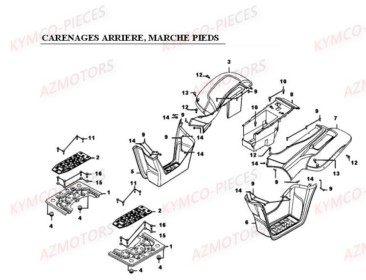 CARENAGES ARRIERE MARCHE PIEDS KYMCO MXER 50