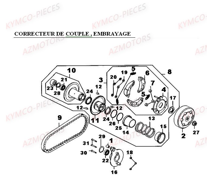 Correcteur De Couple Embrayage KYMCO Pièces MXER 50 2T EURO II (LA10AD)