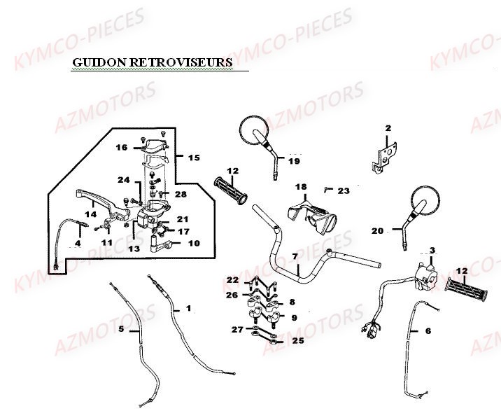 GUIDON_RETROVISEURS KYMCO Pièces Quad Kymco Mxer 50