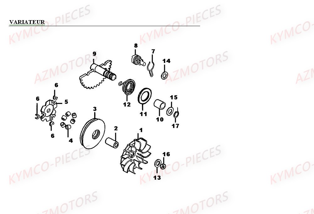 Variateur KYMCO Pièces MXER 50 2T EURO II (LA10AD)
