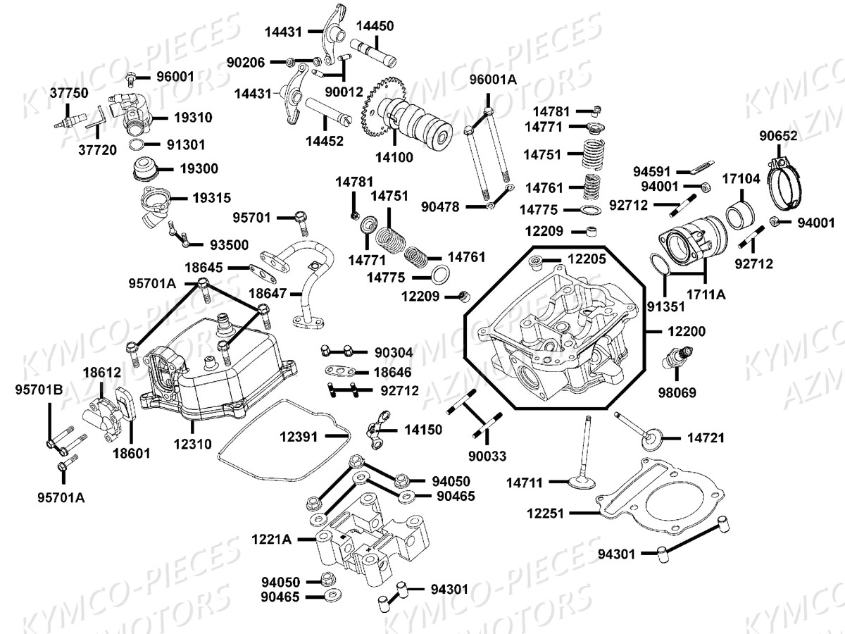 Culasse KYMCO Pieces MXU 300 R 4T T3B (LC60BD)