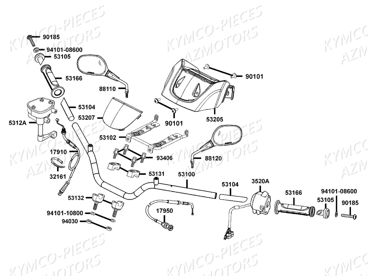 Guidon Retroviseurs KYMCO Pieces MXU 300 R 4T T3B (LC60BD)