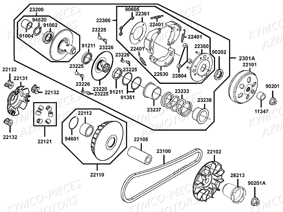 Variateur Embrayage KYMCO Pieces MXU 300 R 4T T3B (LC60BD)