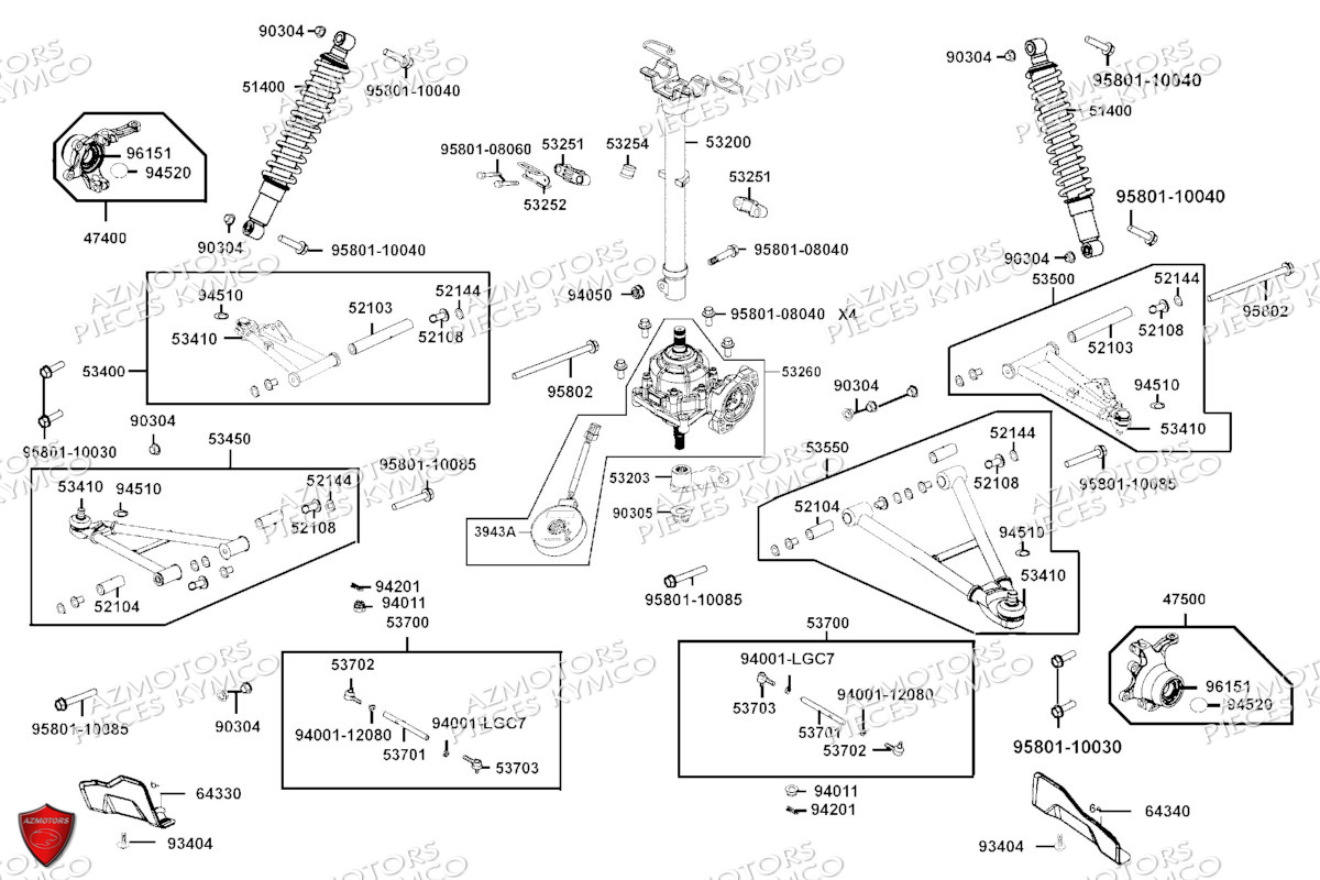 Suspension Avant Colonne De Direction KYMCO Pièces MXU 700I EPS ABS 4T T3B (LAADPF)
