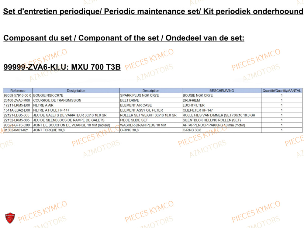 Set Entretien AZMOTORS Pièces MXU 700i EXPLORER ABS EPS (LAADTE)
