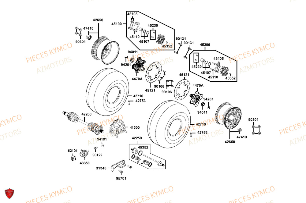 Roues Arriere AZMOTORS Pièces MXU 700i EXPLORER ABS EPS (LAADTE)
