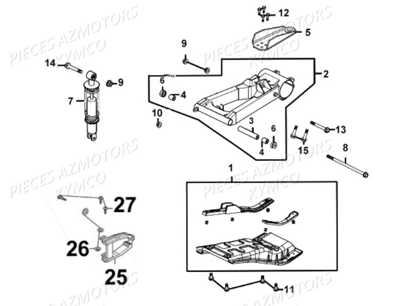 SUPPORT D ATTELAGE KYMCO pour BRAS OSCILLANT de MXU250