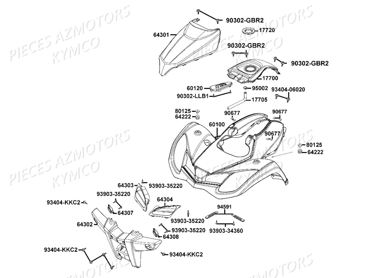 CARENAGES_AVANT KYMCO Pieces MXU 250 4T EURO II Version URBAN QUAD ALAIN PROST , Version (LB50AD/LB50AE)