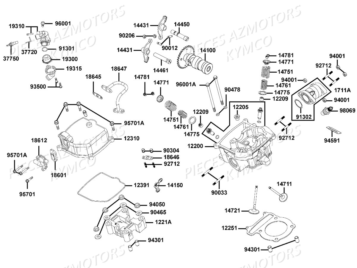 CULASSE KYMCO Pieces MXU 250 4T EURO II Version URBAN QUAD ALAIN PROST , Version (LB50AD/LB50AE)