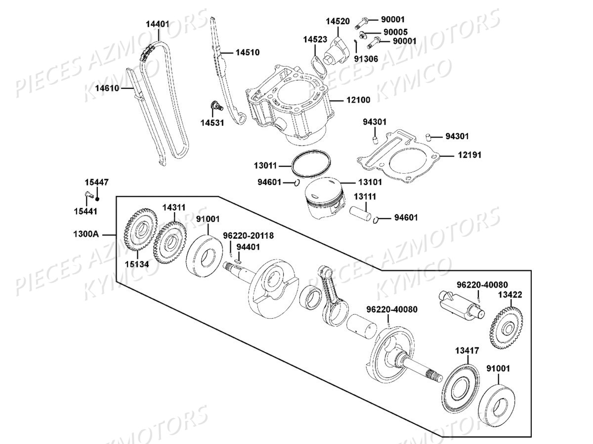 CYLINDRE_PISTON KYMCO Pieces MXU 250 4T EURO II Version URBAN QUAD ALAIN PROST , Version (LB50AD/LB50AE)