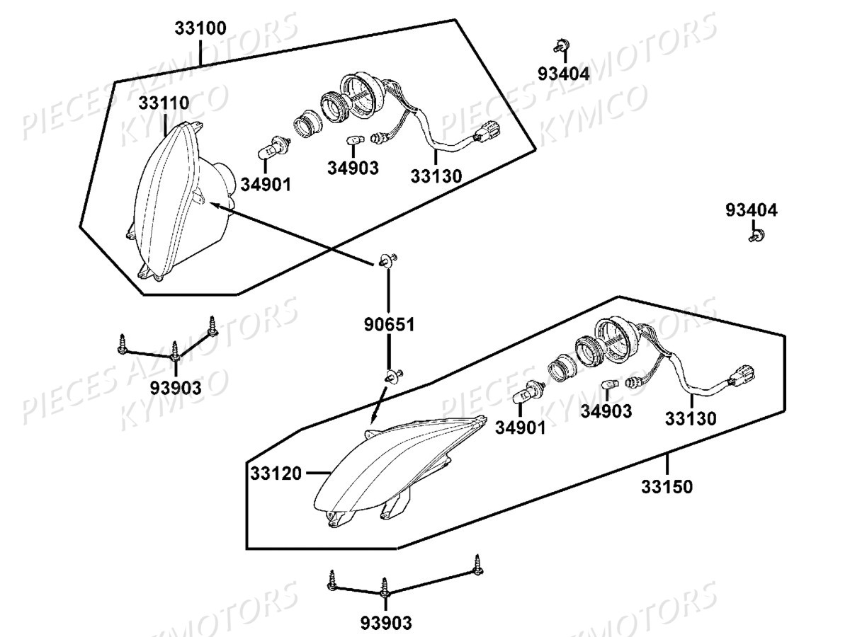 PHARES KYMCO Pieces MXU 250 4T EURO II Version URBAN QUAD ALAIN PROST , Version (LB50AD/LB50AE)