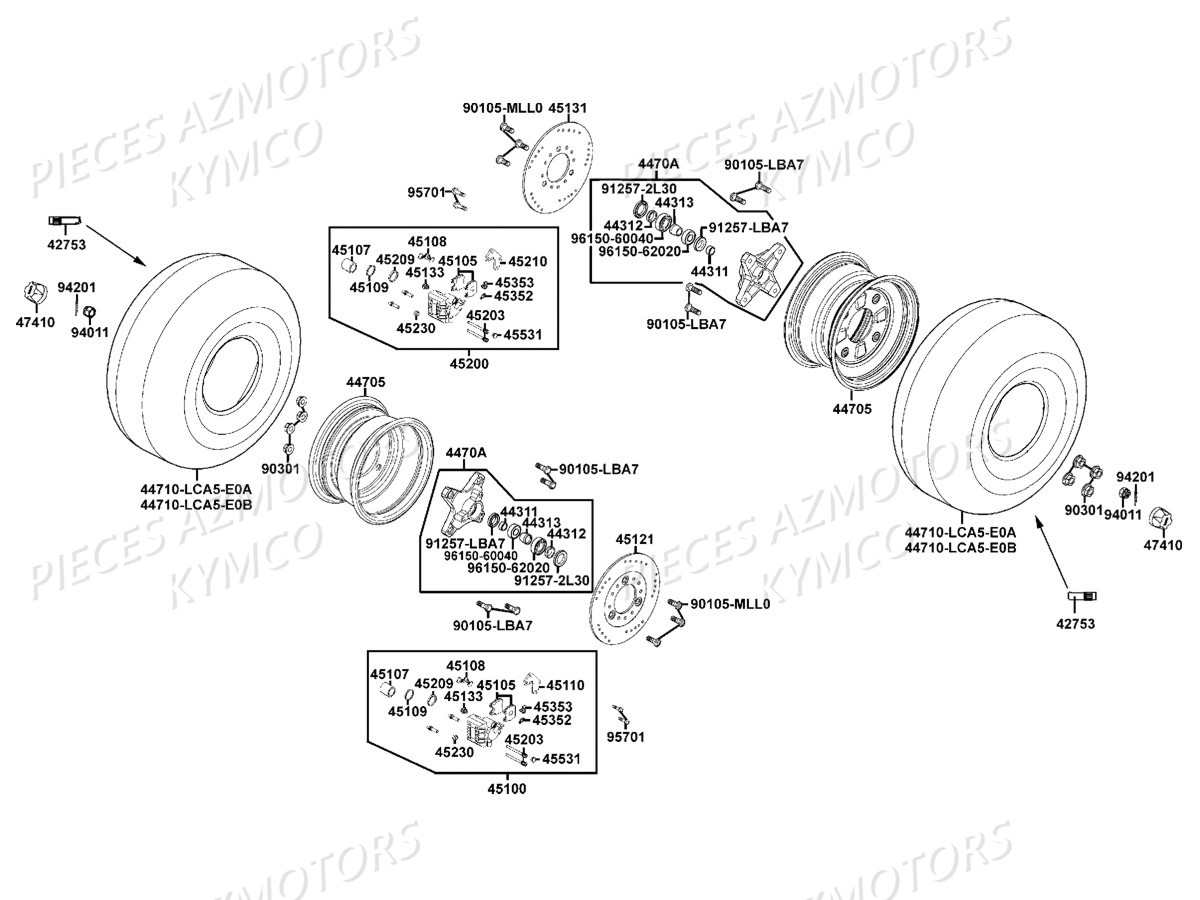 ROUES_AVANT KYMCO Pieces MXU 250 4T EURO II Version URBAN QUAD ALAIN PROST , Version (LB50AD/LB50AE)