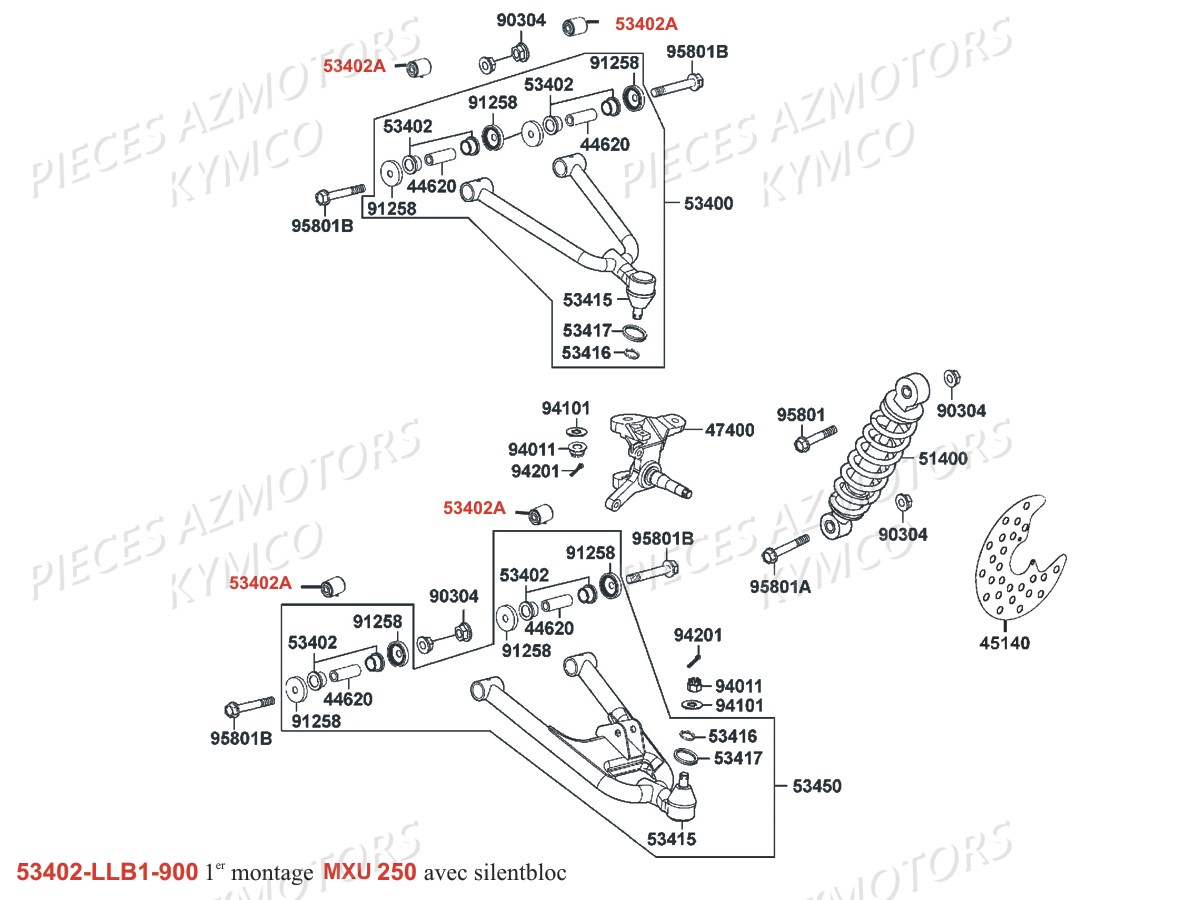 Suspension Avant Droite KYMCO Pieces MXU 250 4T EURO II (LB50AD/LB50AE)