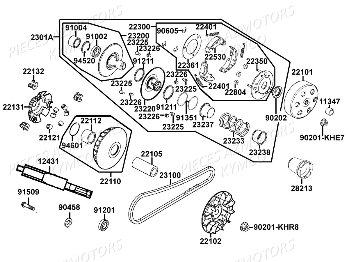 VARIATEUR-EMBRAYAGE KYMCO Pieces MXU 250 4T EURO II Version URBAN QUAD ALAIN PROST , Version (LB50AD/LB50AE)