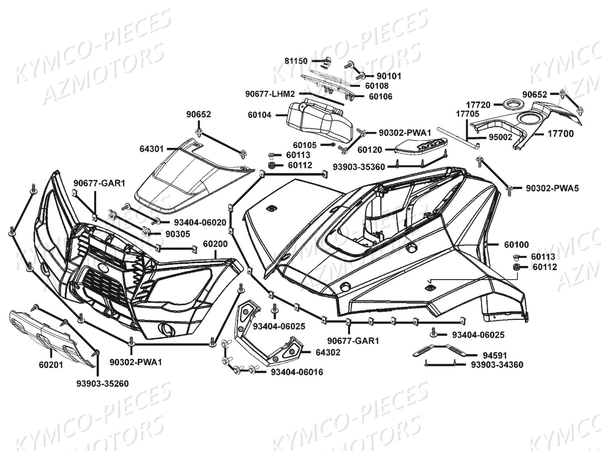 Carenages Avant KYMCO Pieces MXU 300 R 4T EURO 2 (LC60AF)