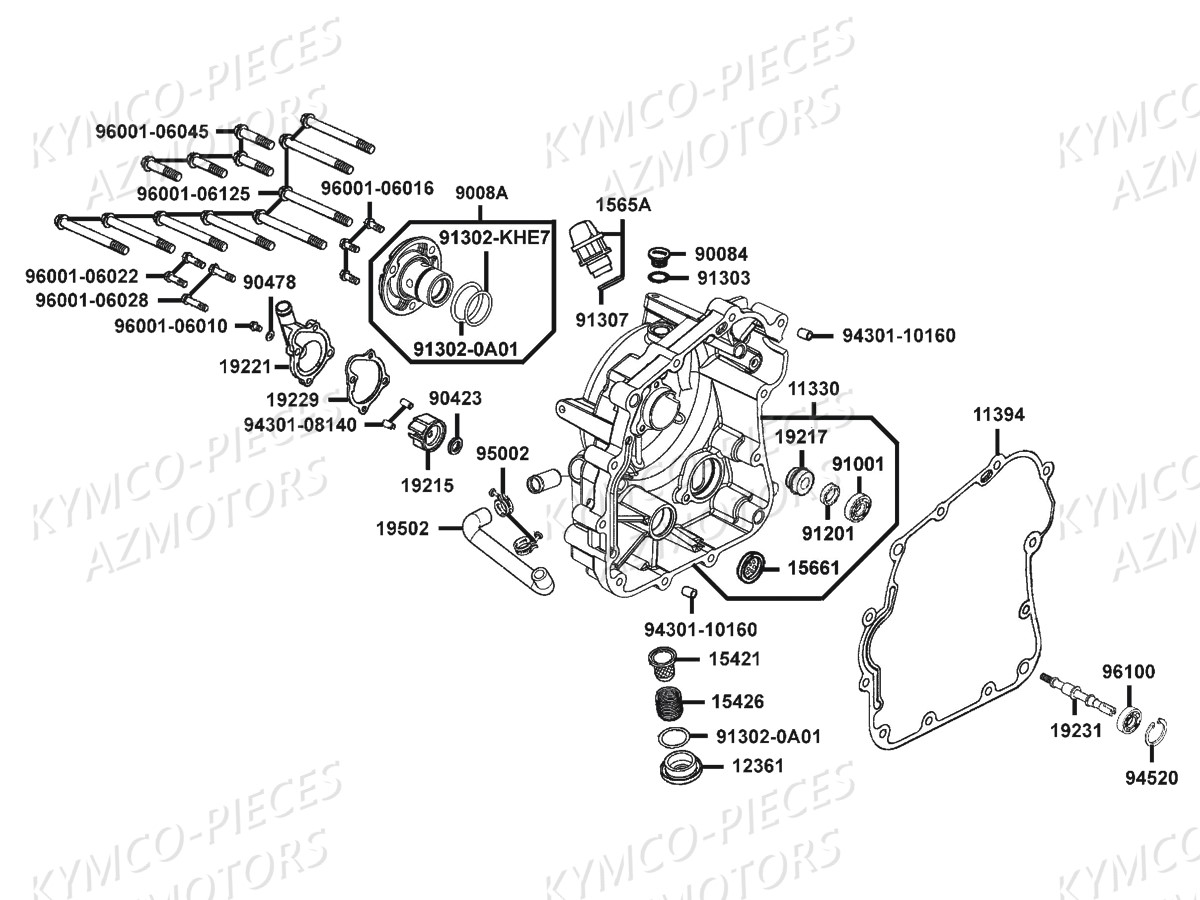 Carter Droit Pompe A Eau KYMCO Pieces MXU 300 R 4T EURO 2 (LC60AF)
