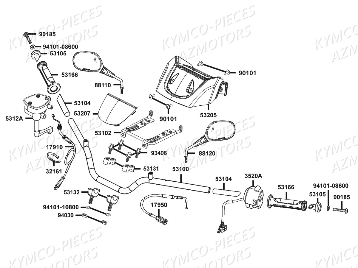 Guidon Retroviseurs KYMCO Pieces MXU 300 R 4T EURO 2 (LC60AF)