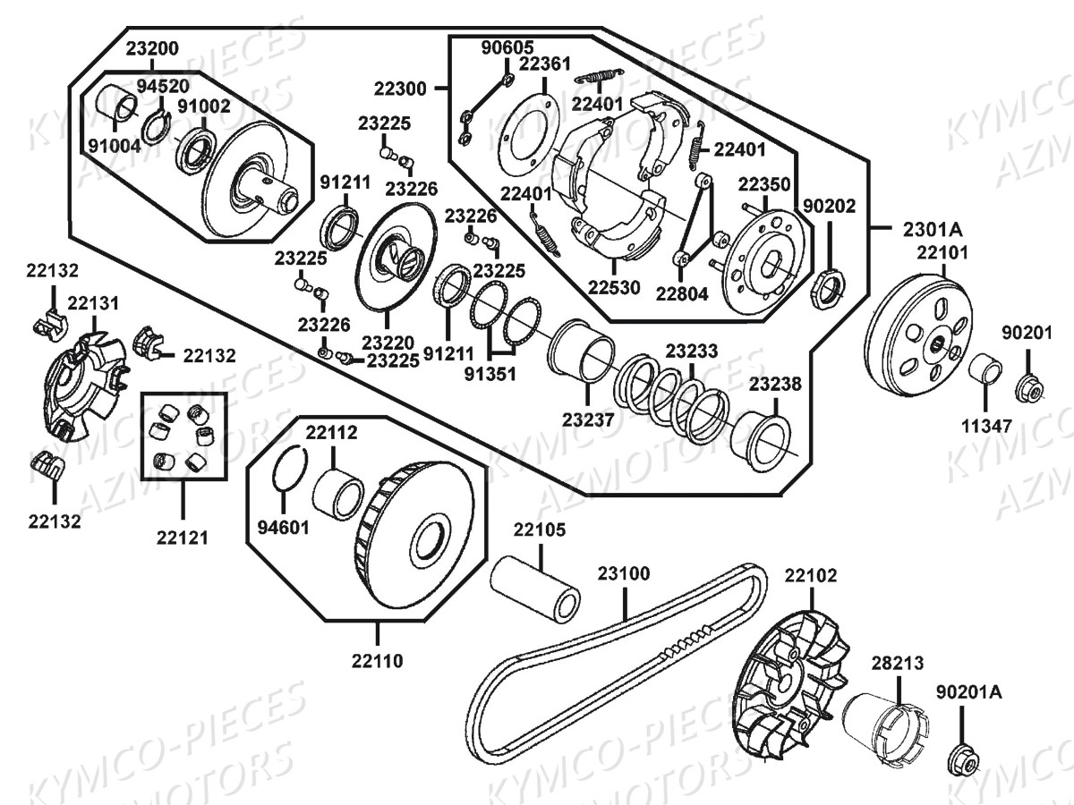 Variateur Embrayage KYMCO Pieces MXU 300 R 4T EURO 2 (LC60AF)