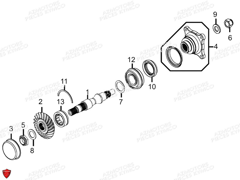 ARBRE_DE_PONT_2X4 KYMCO Pièces Quad Kymco MXU 400 IRS 4X4/2X4 4T EURO2 (LA70AD/AE/AL/LA70BF)