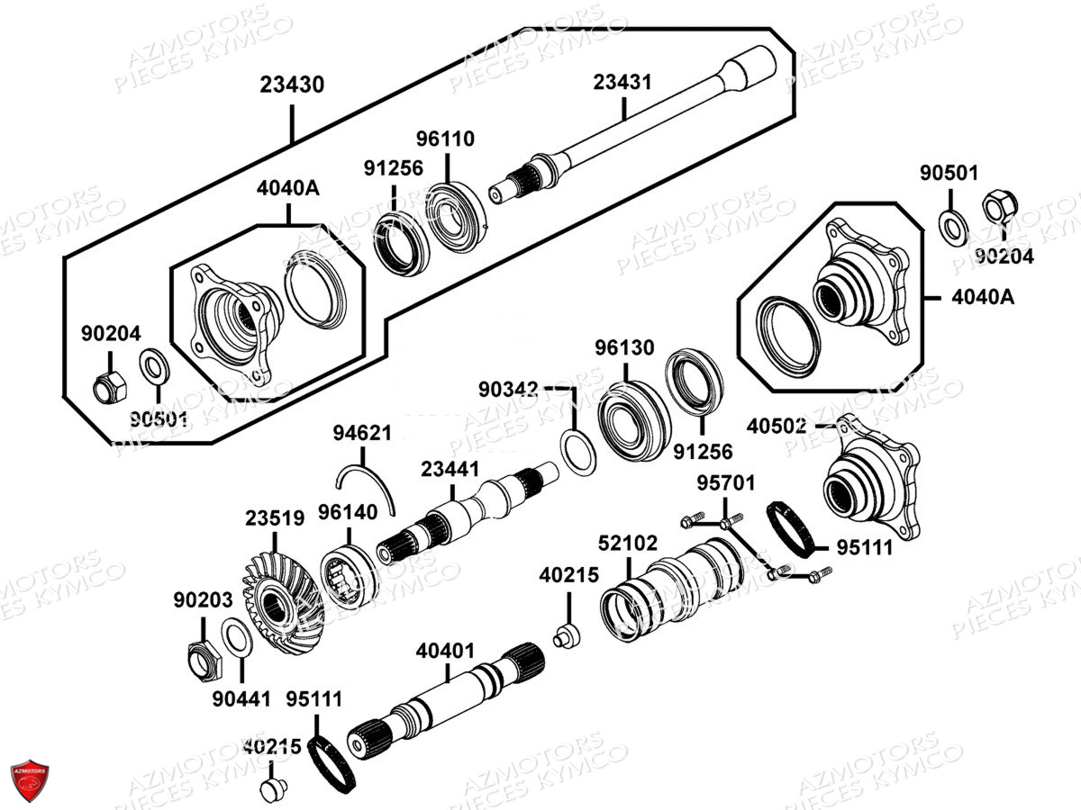 Arbre De Pont 4x4 KYMCO Pièces MXU 400 IRS 4X4/2X4 4T EURO2 (LA70AD/AE/AL/LA70BF)