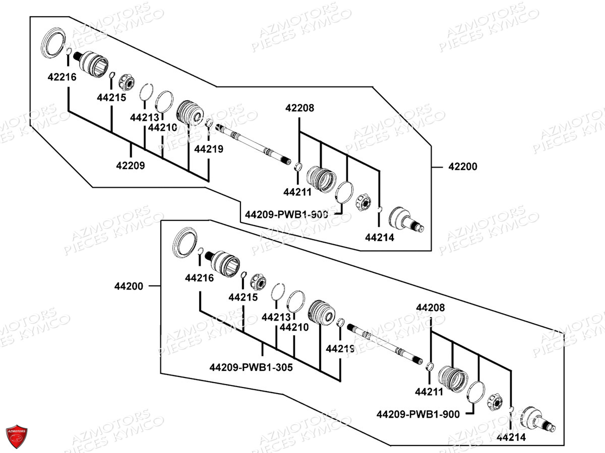 Cardan 4x4 Detail KYMCO Pièces MXU 400 IRS 4X4/2X4 4T EURO2 (LA70AD/AE/AL/LA70BF)