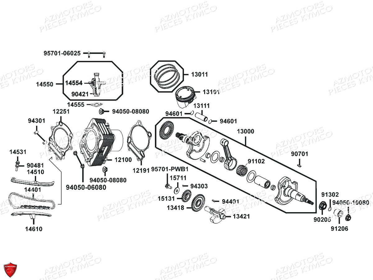 Cylindre Piston KYMCO Pièces MXU 400 IRS 4X4/2X4 4T EURO2 (LA70AD/AE/AL/LA70BF)
