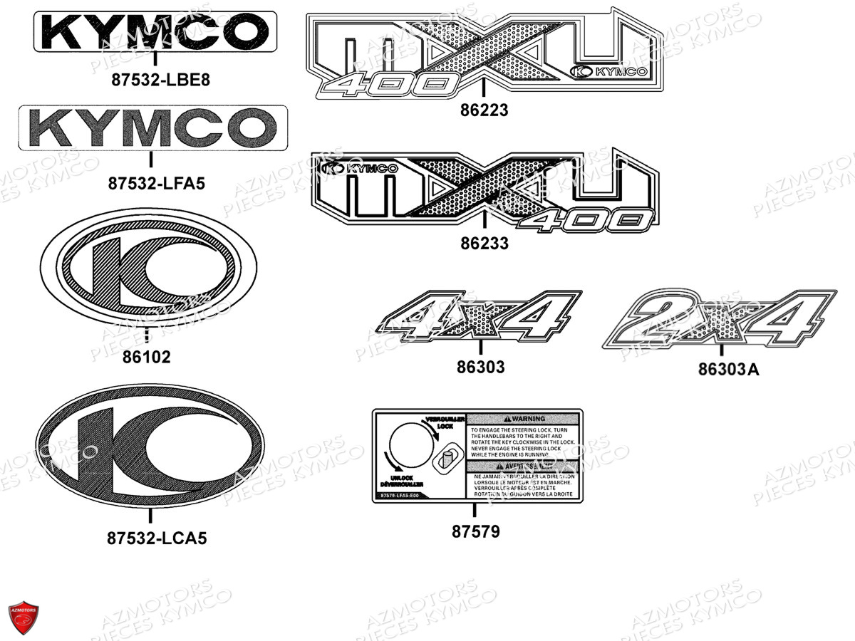 Decors KYMCO Pièces MXU 400 IRS 4X4/2X4 4T EURO2 (LA70AD/AE/AL/LA70BF)