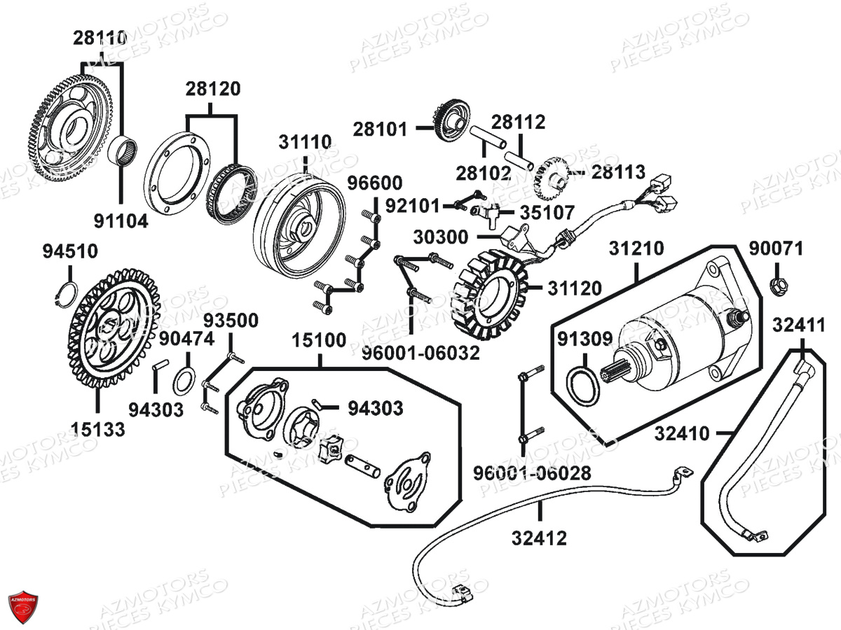 Demarreur Allumage Pompe A Huile KYMCO Pièces MXU 400 IRS 4X4/2X4 4T EURO2 (LA70AD/AE/AL/LA70BF)