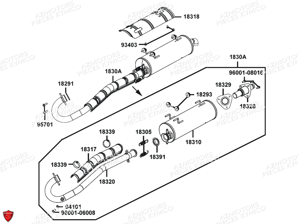Echappement KYMCO Pièces MXU 400 IRS 4X4/2X4 4T EURO2 (LA70AD/AE/AL/LA70BF)