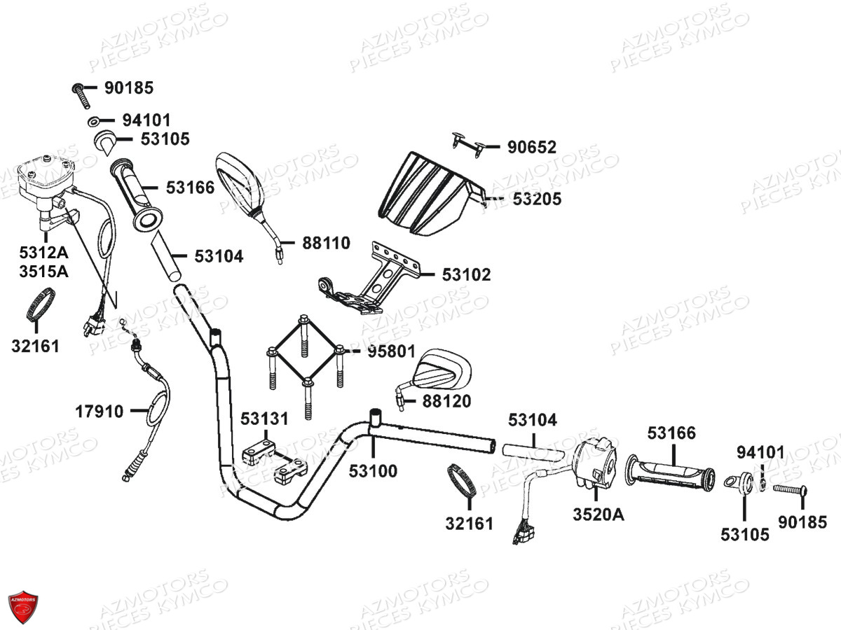Guidon Retroviseurs KYMCO Pièces MXU 400 IRS 4X4/2X4 4T EURO2 (LA70AD/AE/AL/LA70BF)