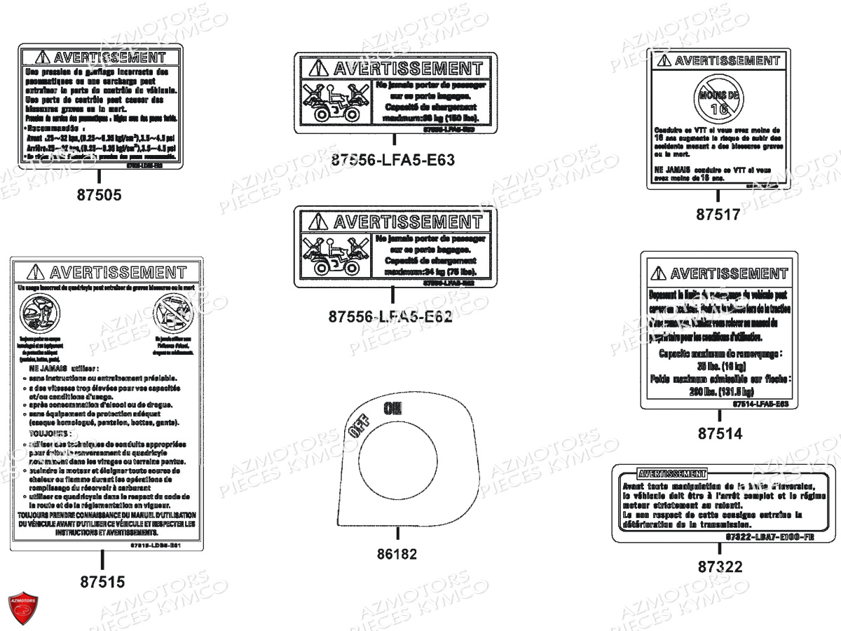 Label De Securite KYMCO Pièces MXU 400 IRS 4X4/2X4 4T EURO2 (LA70AD/AE/AL/LA70BF)