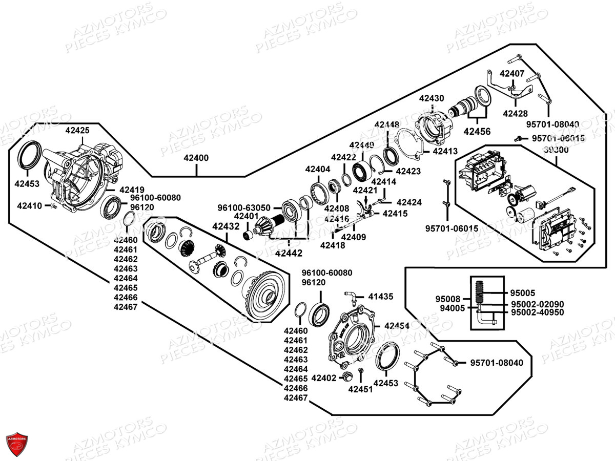 Pont Avant KYMCO Pièces MXU 400 IRS 4X4/2X4 4T EURO2 (LA70AD/AE/AL/LA70BF)