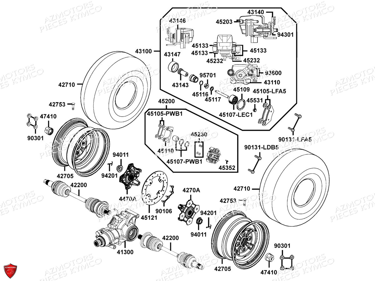 ROUES_ARRIERE_2X4 KYMCO Pièces Quad Kymco MXU 400 IRS 4X4/2X4 4T EURO2 (LA70AD/AE/AL/LA70BF)