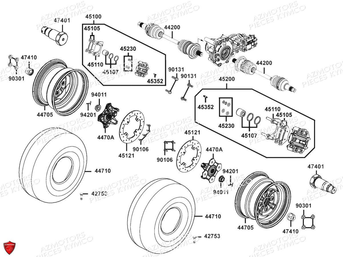 Roues Avant KYMCO Pièces MXU 400 IRS 4X4/2X4 4T EURO2 (LA70AD/AE/AL/LA70BF)