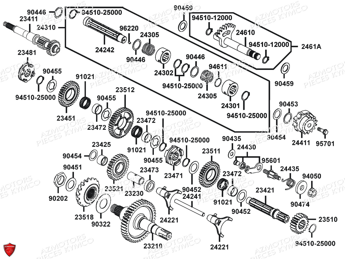 Transmission Primaire KYMCO Pièces MXU 400 IRS 4X4/2X4 4T EURO2 (LA70AD/AE/AL/LA70BF)